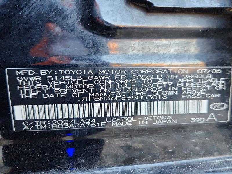 Aukcja sprzedaży 2006 Lexus Ls, vin: JTHBN36F665053013, numer aukcji: 60976196