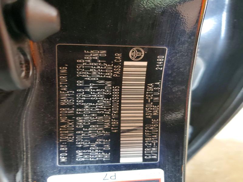2013 Toyota Camry მანქანა იყიდება აუქციონზე, vin: 4T1BF1FK0DU268885, აუქციონის ნომერი: 59222456