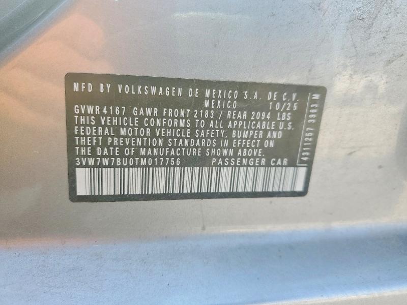 2026 Volkswagen Jetta მანქანა იყიდება აუქციონზე, vin: 3VW7W7BU0TM017756, აუქციონის ნომერი: 61896446
