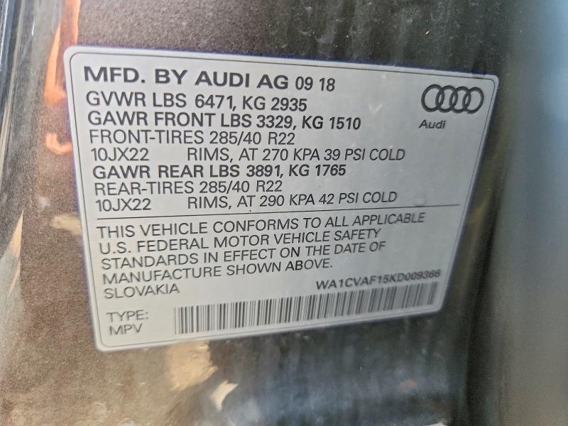 62924726 :رقم المزاد ، WA1CVAF15KD009366 vin ، 2019 Audi Q8 مزاد بيع