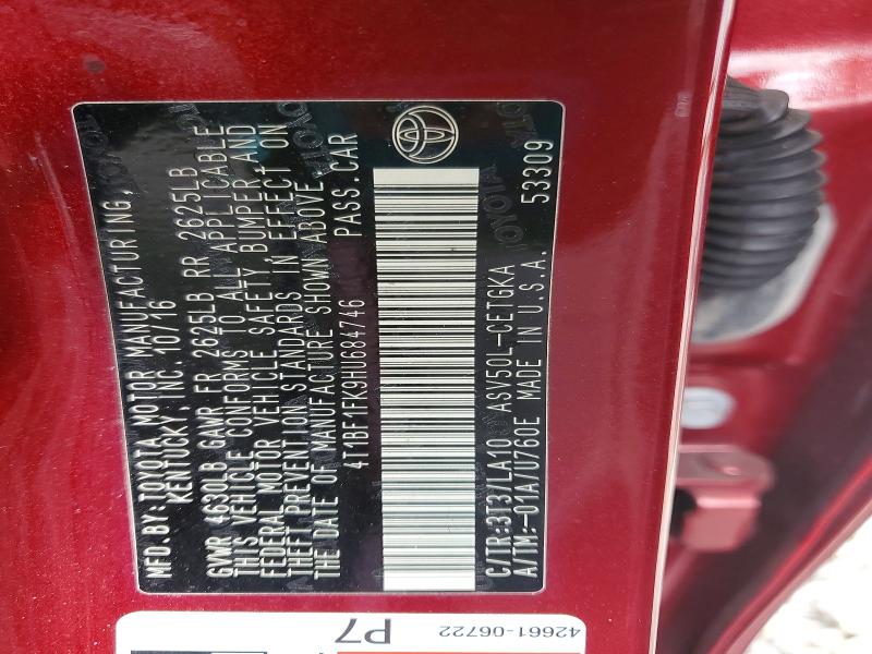 Продаж на аукціоні авто 2017 Toyota Camry, vin: 4T1BF1FK9HU684746, номер лоту: 60899136