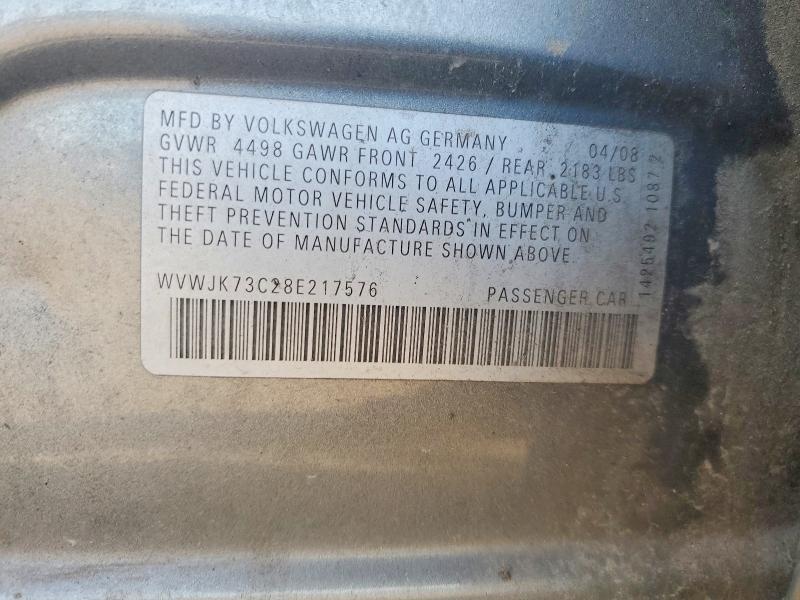 62541946 :رقم المزاد ، WVWJK73C28E217576 vin ، 2008 Volkswagen Passat مزاد بيع