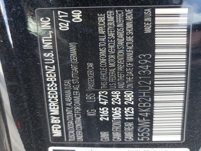 61481796 :رقم المزاد ، 55SWF4KB2HU213493 vin ، 2017 Mercedes-benz C مزاد بيع
