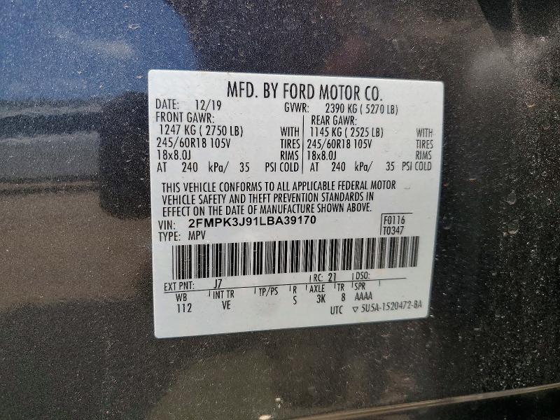 Aukcja sprzedaży 2020 Ford Edge, vin: 2FMPK3J91LBA39170, numer aukcji: 59303936