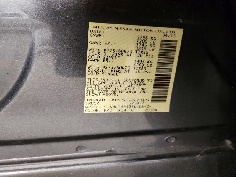 Aukcja sprzedaży 2015 Nissan Titan, vin: 1N6AA0ECXFN506285, numer aukcji: 62392526