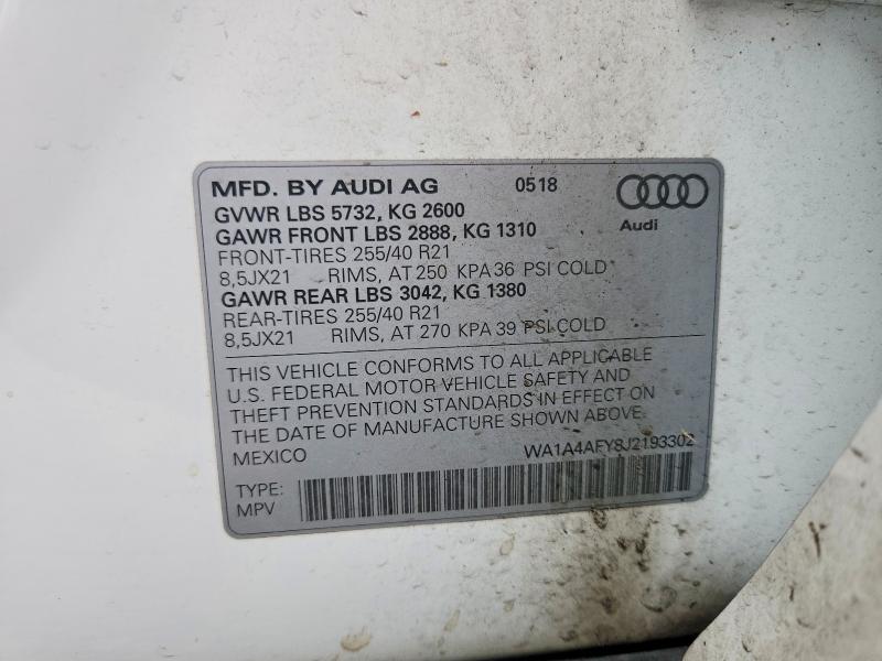 Aukcja sprzedaży 2018 Audi Sq5, vin: WA1A4AFY8J2193302, numer aukcji: 59321056
