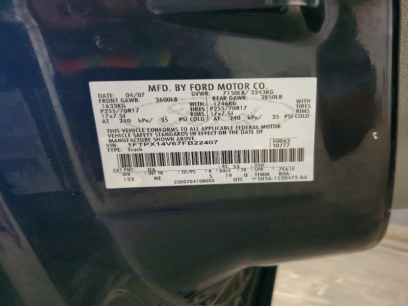 Aukcja sprzedaży 2007 Ford F150, vin: 1FTPX14V67FB22407, numer aukcji: 62762486