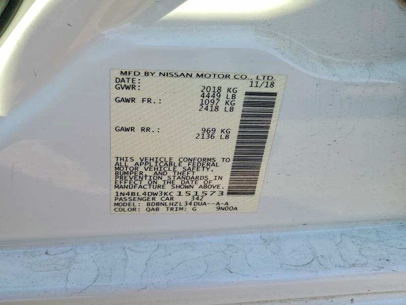 Продажа на аукционе авто 2019 Nissan Altima, vin: 1N4BL4DW3KC151573, номер лота: 60472746