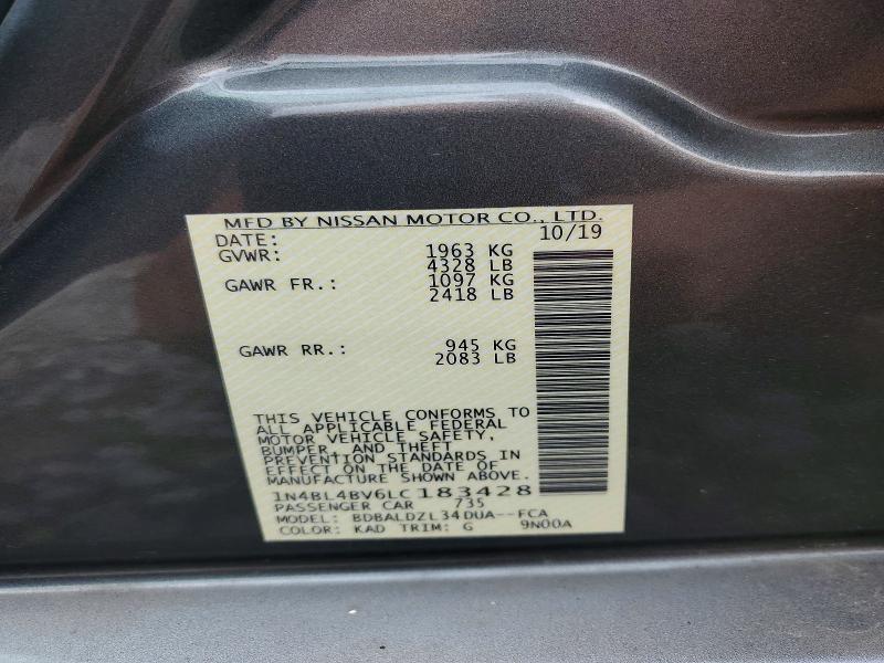 2020 Nissan Altima მანქანა იყიდება აუქციონზე, vin: 1N4BL4BV6LC183428, აუქციონის ნომერი: 60144426