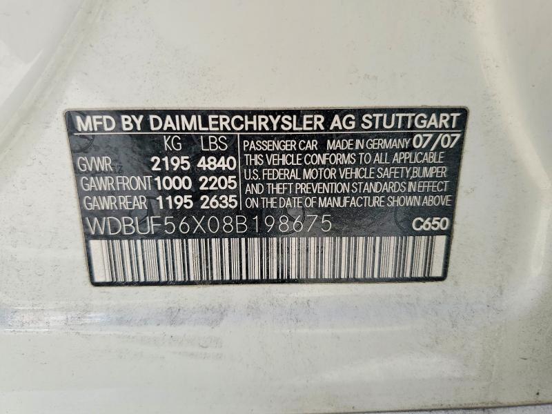 Aukcja sprzedaży 2008 Mercedes-benz E, vin: WDBUF56X08B198675, numer aukcji: 60717636