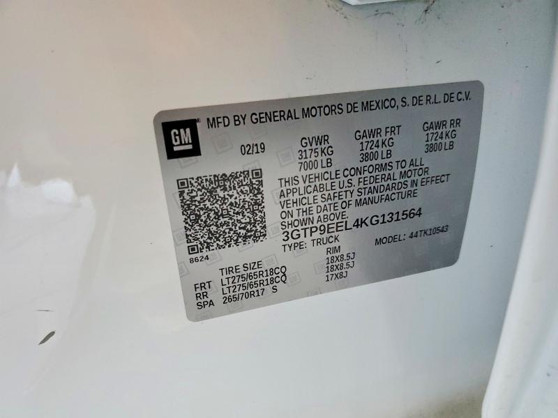 Aukcja sprzedaży 2019 Gmc Sierra, vin: 3GTP9EEL4KG131564, numer aukcji: 61339326