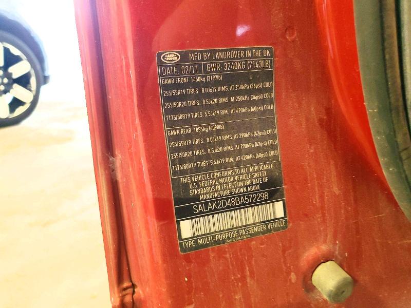 60089216 :رقم المزاد ، SALAK2D48BA572298 vin ، 2011 Land Rover Lr4 مزاد بيع