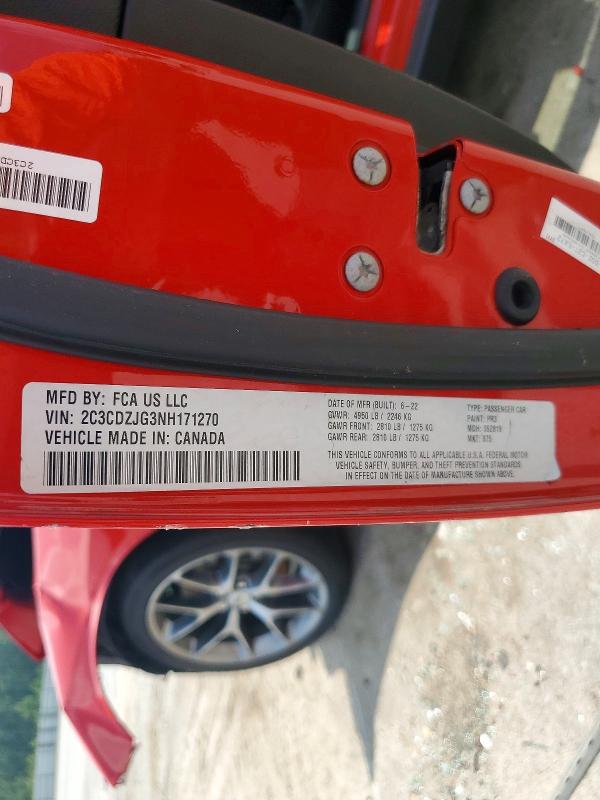 2022 Dodge Challenger მანქანა იყიდება აუქციონზე, vin: 2C3CDZJG3NH171270, აუქციონის ნომერი: 63505196