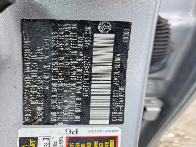 Aukcja sprzedaży 2015 Toyota Camry, vin: 4T4BF1FK0FR499777, numer aukcji: 62464756