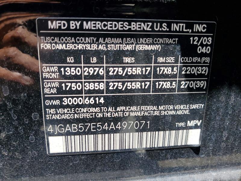 Aukcja sprzedaży 2004 Mercedes-benz Ml, vin: 4JGAB57E54A497071, numer aukcji: 59631106