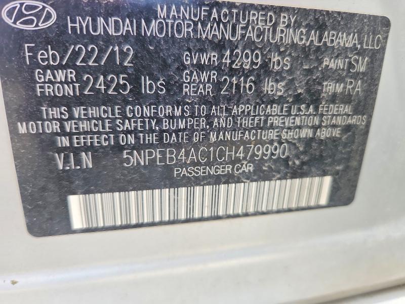 Продаж на аукціоні авто 2012 Hyundai Sonata, vin: 5NPEB4AC1CH479990, номер лоту: 59770876