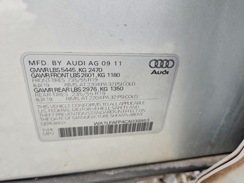 2012 Audi Q5 მანქანა იყიდება აუქციონზე, vin: WA1LFAFP4CA038863, აუქციონის ნომერი: 59285046