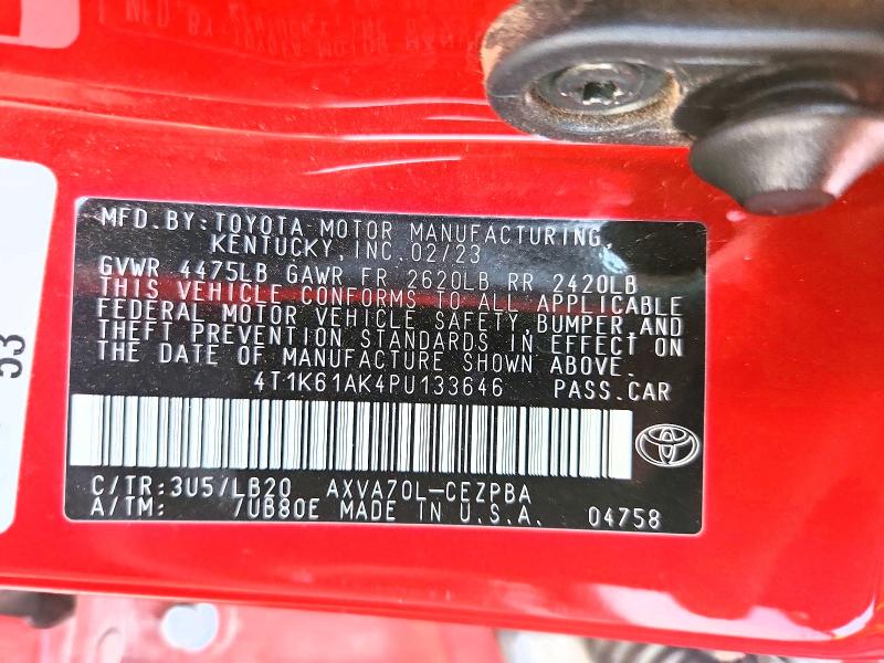 Aukcja sprzedaży 2023 Toyota Camry, vin: 4T1K61AK4PU133646, numer aukcji: 62832506