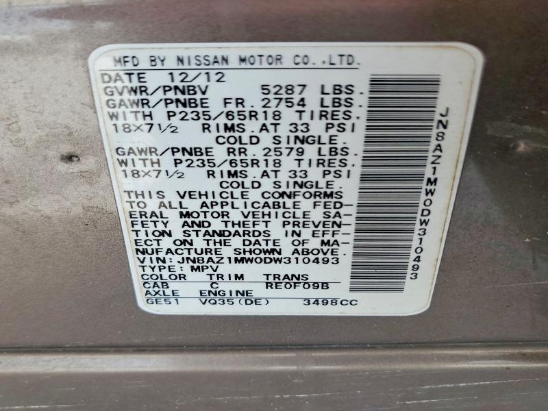 Aukcja sprzedaży 2013 Nissan Murano, vin: JN8AZ1MW0DW310493, numer aukcji: 61006906