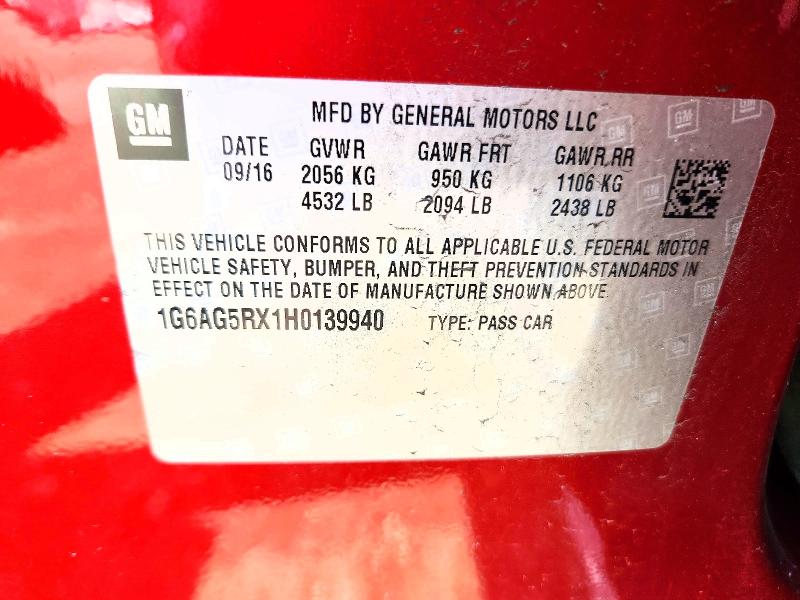 63575026 :رقم المزاد ، 1G6AG5RX1H0139940 vin ، 2017 Cadillac Ats مزاد بيع