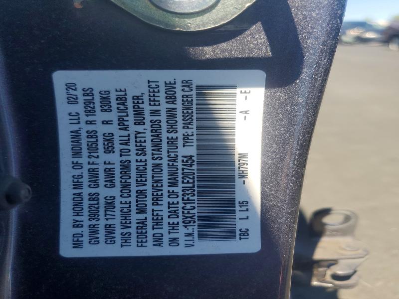 Продажа на аукционе авто 2020 Honda Civic, vin: 19XFC1F33LE207454, номер лота: 61340846