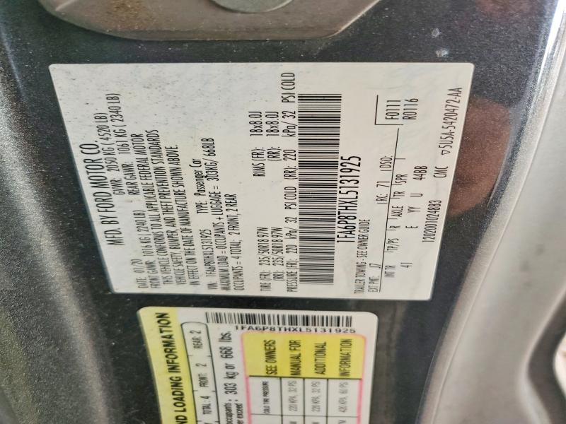 2020 Ford Mustang მანქანა იყიდება აუქციონზე, vin: 1FA6P8THXL5131925, აუქციონის ნომერი: 61379446