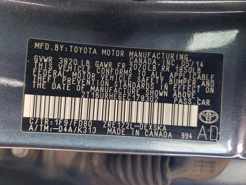 Продажа на аукционе авто 2014 Toyota Corolla, vin: 2T1BURHE6EC178302, номер лота: 61997996