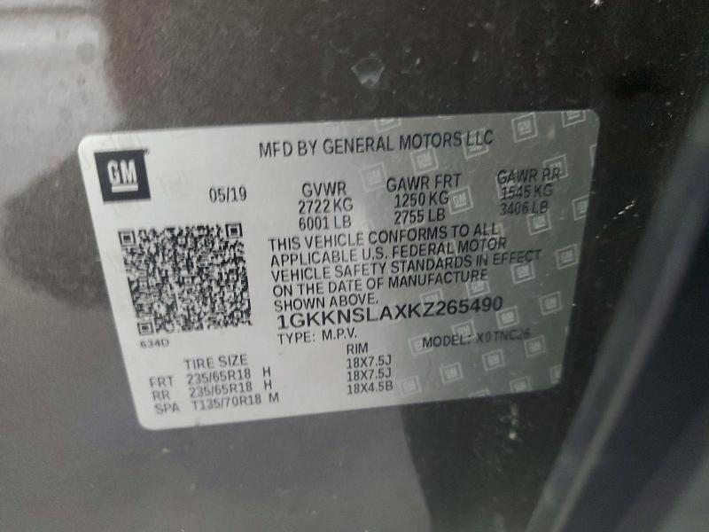 2019 Gmc Acadia მანქანა იყიდება აუქციონზე, vin: 1GKKNSLAXKZ265490, აუქციონის ნომერი: 60825446
