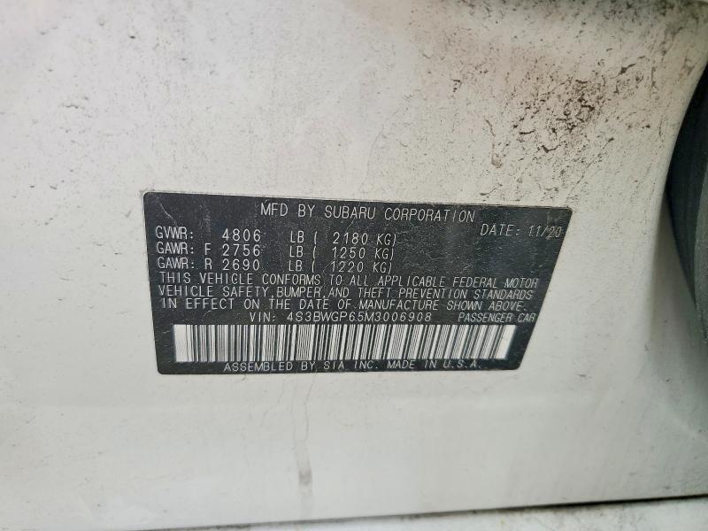 Aukcja sprzedaży 2021 Subaru Legacy, vin: 4S3BWGP65M3006908, numer aukcji: 60458496
