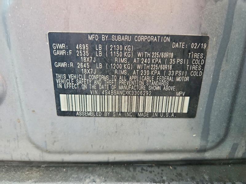 Aukcja sprzedaży 2019 Subaru Outback, vin: 4S4BSANCXK3306292, numer aukcji: 61378616