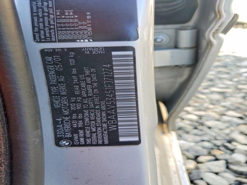 60298436 :رقم المزاد ، WBAAV53451FJ71274 vin ، 2001 Bmw 330 مزاد بيع