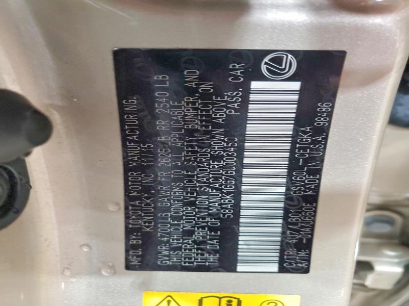 Продаж на аукціоні авто 2016 Lexus Es, vin: 58ABK1GG7GU003450, номер лоту: 59605096