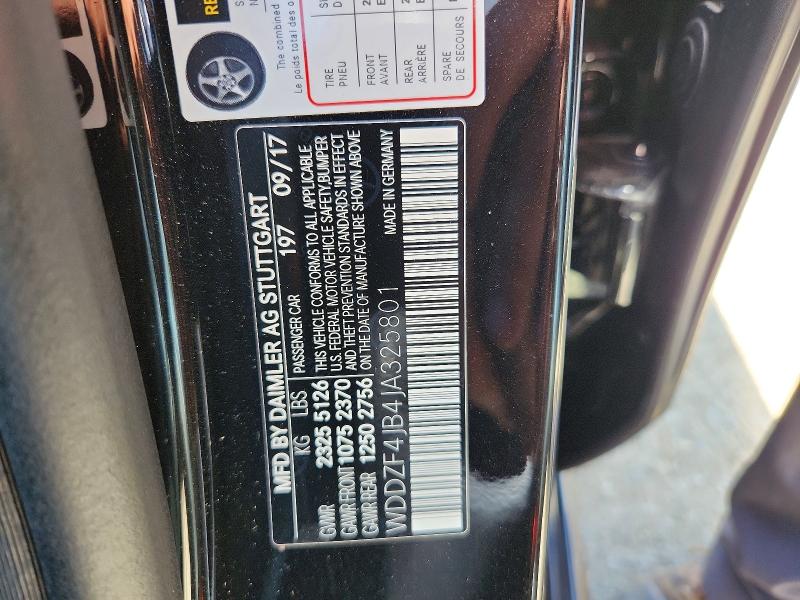 2018 Mercedes-benz E მანქანა იყიდება აუქციონზე, vin: WDDZF4JB4JA325801, აუქციონის ნომერი: 62138586