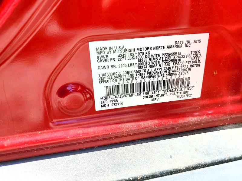 63332946 :رقم المزاد ، 4A4AP3AU2FE044783 vin ، 2015 Mitsubishi Outlander Sport مزاد بيع