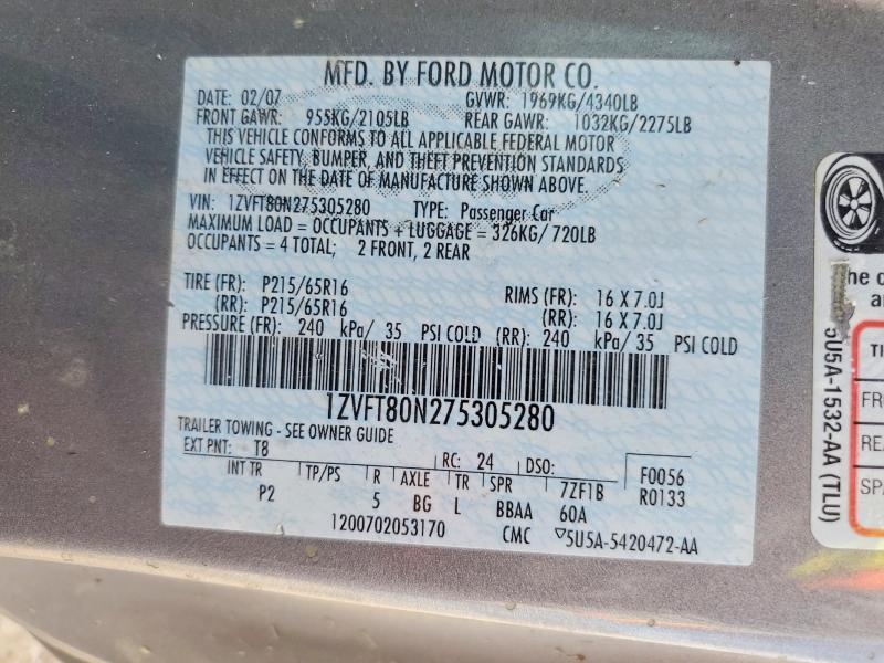 2007 Ford Mustang მანქანა იყიდება აუქციონზე, vin: 1ZVFT80N275305280, აუქციონის ნომერი: 63000006