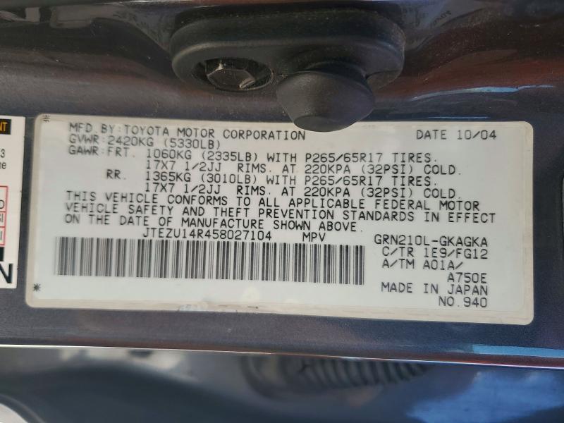 60810116 :رقم المزاد ، JTEZU14R458027104 vin ، 2005 Toyota 4runner مزاد بيع