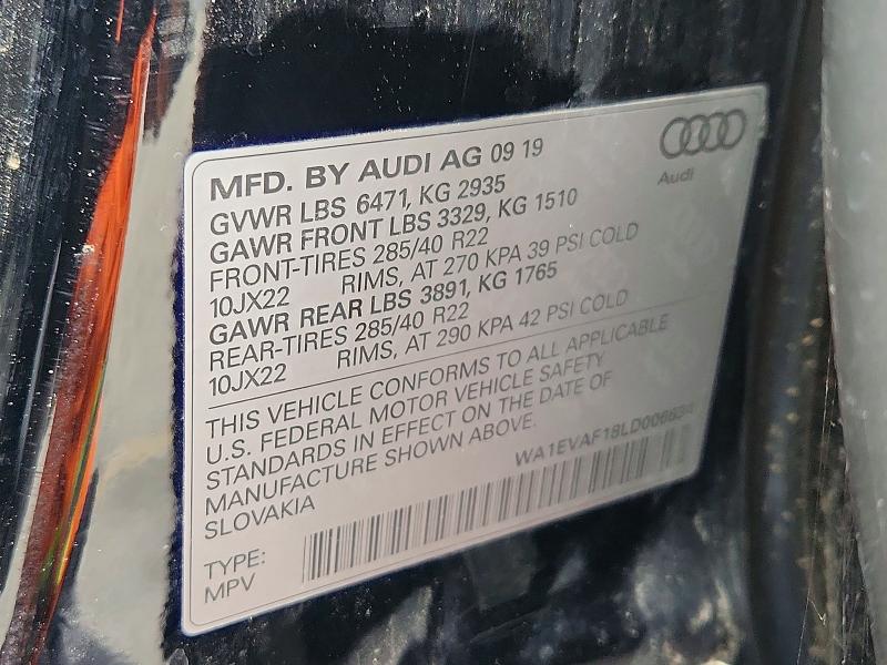 59616536 :رقم المزاد ، WA1EVAF18LD006634 vin ، 2020 Audi Q8 مزاد بيع