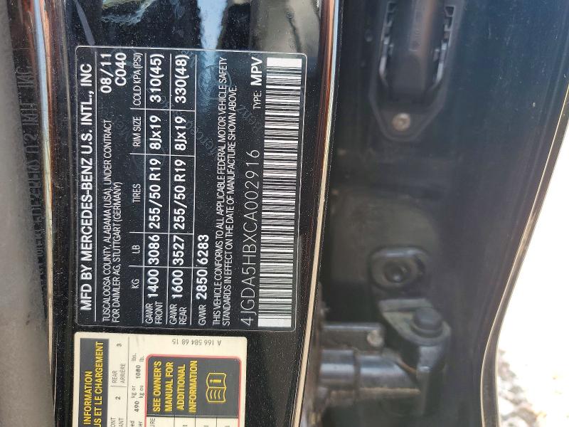 2012 Mercedes-benz Ml მანქანა იყიდება აუქციონზე, vin: 4JGDA5HBXCA002916, აუქციონის ნომერი: 59240046