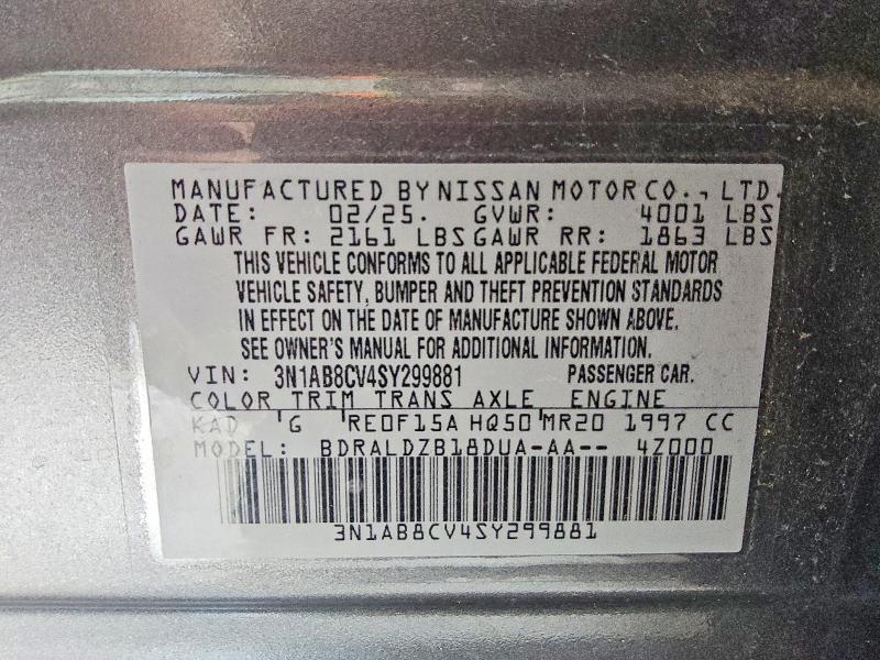 2025 Nissan Sentra მანქანა იყიდება აუქციონზე, vin: 3N1AB8CV4SY299881, აუქციონის ნომერი: 59029356