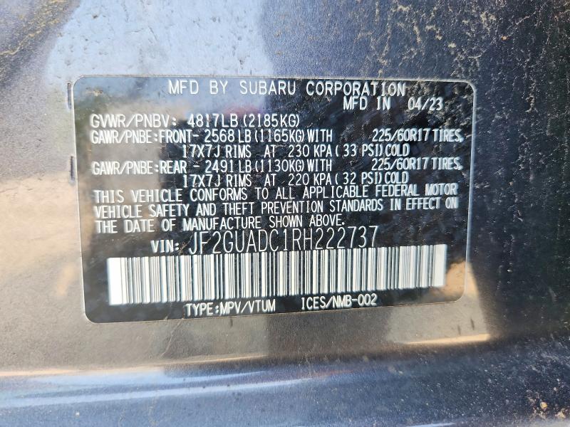 Продаж на аукціоні авто 2024 Subaru Crosstrek, vin: JF2GUADC1RH222737, номер лоту: 61034446
