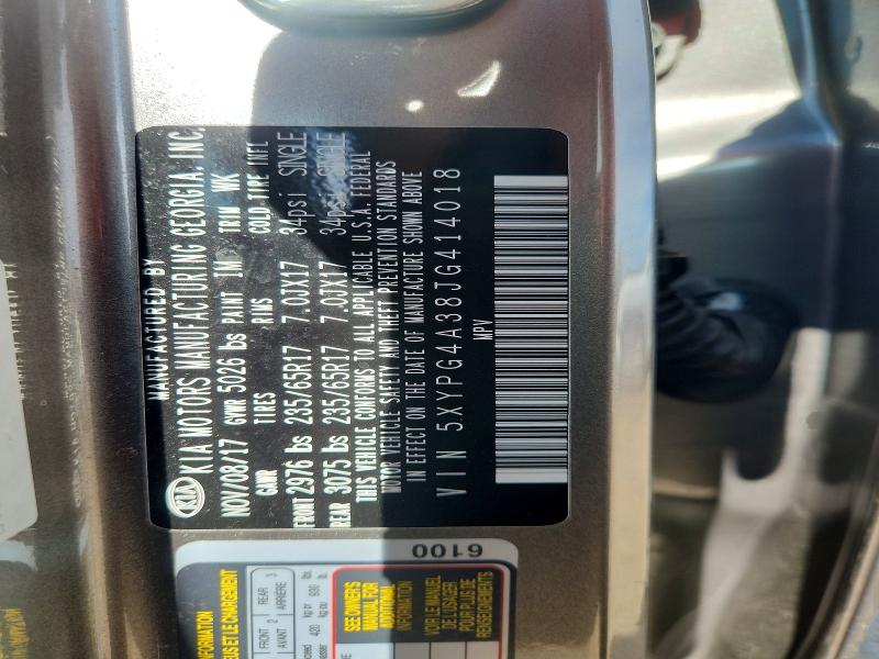 Aukcja sprzedaży 2018 Kia Sorento, vin: 5XYPG4A38JG414018, numer aukcji: 59701206