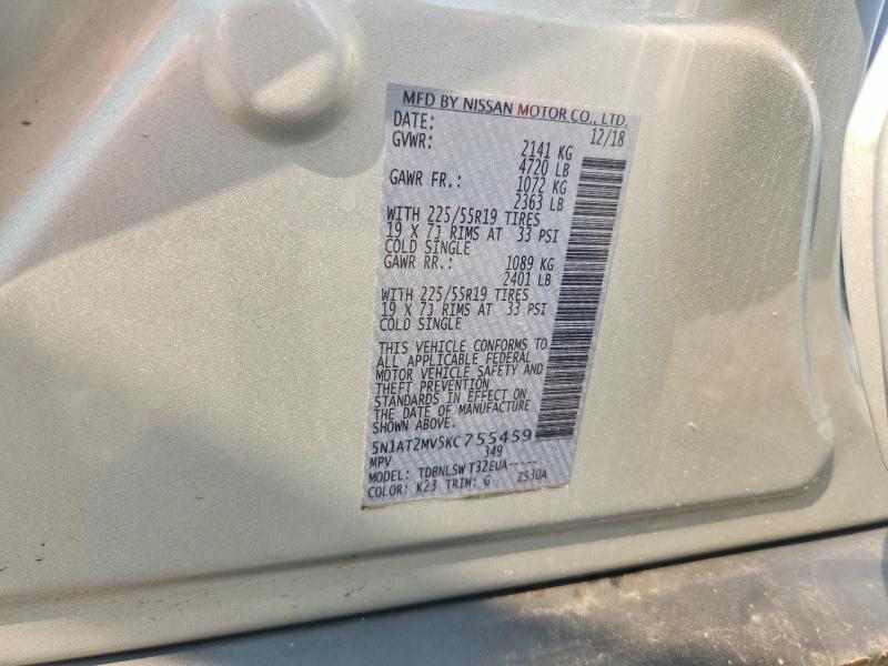 Aukcja sprzedaży 2019 Nissan Rogue, vin: 5N1AT2MV5KC755459, numer aukcji: 62686856