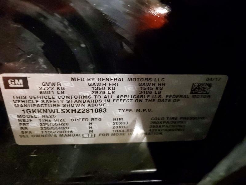 Aukcja sprzedaży 2017 Gmc Acadia, vin: 1GKKNWLSXHZ281083, numer aukcji: 62638856