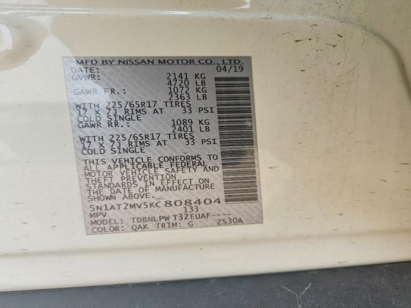 60692806 :رقم المزاد ، 5N1AT2MV5KC808404 vin ، 2019 Nissan Rogue مزاد بيع