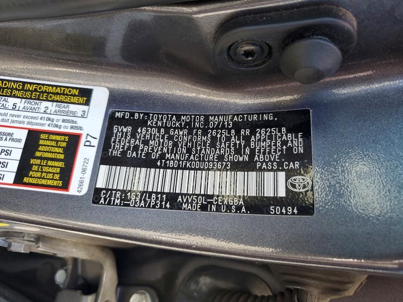 61085746 :رقم المزاد ، 4T1BD1FK0DU093673 vin ، 2013 Toyota Camry Hybrid مزاد بيع