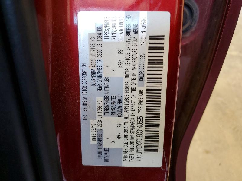 2012 Mazda 5 მანქანა იყიდება აუქციონზე, vin: JM1CW2DL9C0140595, აუქციონის ნომერი: 62540516