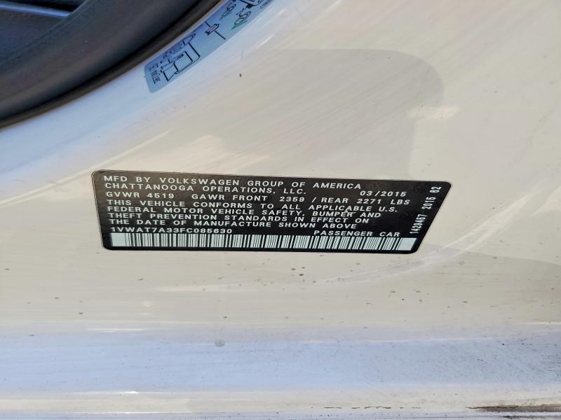 Aukcja sprzedaży 2015 Volkswagen Passat, vin: 1VWAT7A33FC085630, numer aukcji: 59643436