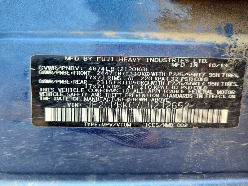 Продаж на аукціоні авто 2014 Subaru Xv Crosstrek, vin: JF2GPBKC7EH232652, номер лоту: 60048186