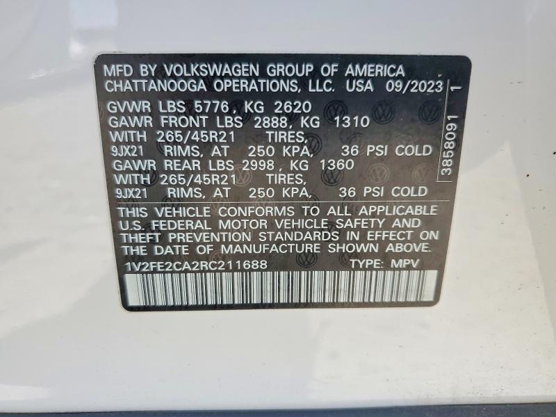 2024 Volkswagen Atlas Cross Sport მანქანა იყიდება აუქციონზე, vin: 1V2FE2CA2RC211688, აუქციონის ნომერი: 61216456