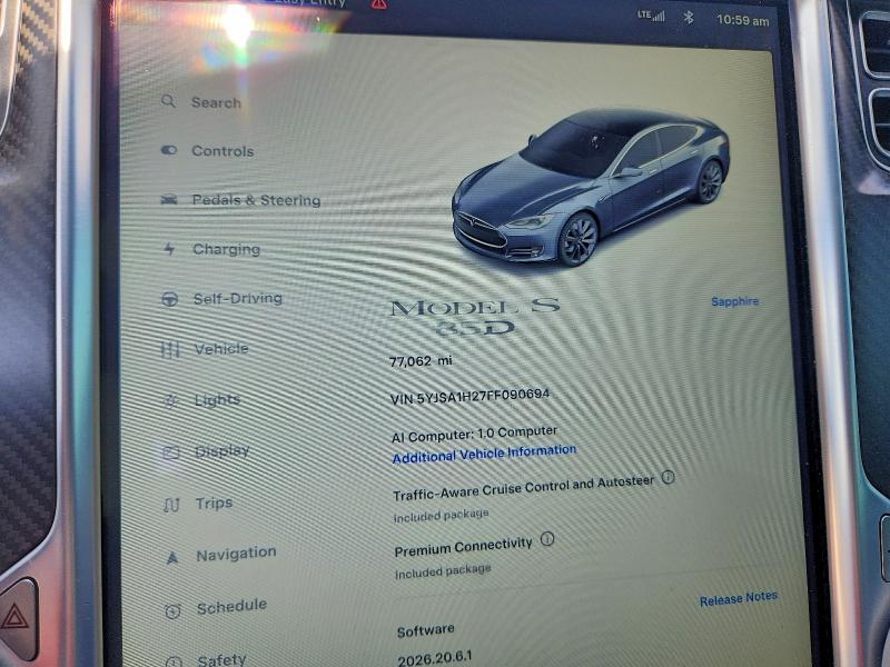 Продажа на аукционе авто 2015 Tesla Model S, vin: 5YJSA1H27FF090694, номер лота: 62331576
